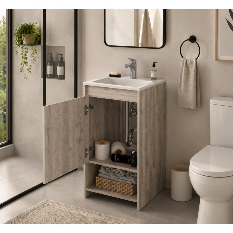 Meuble-lavabo autoportant avec tablette ouverte Bruto, Gris clair