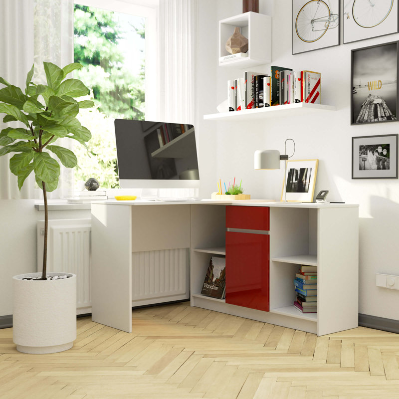 Eldur L-Shaped Computer Desk, Red Gloss