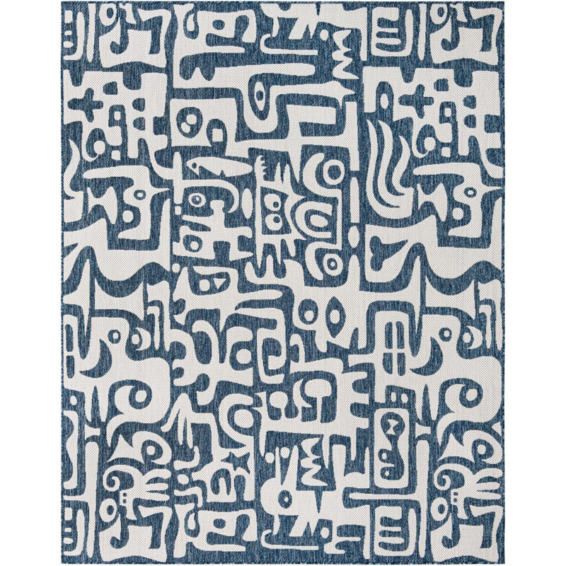 Contemporary Nykeia Area Rug Blue Color, Rectangle 7'10" x 10'