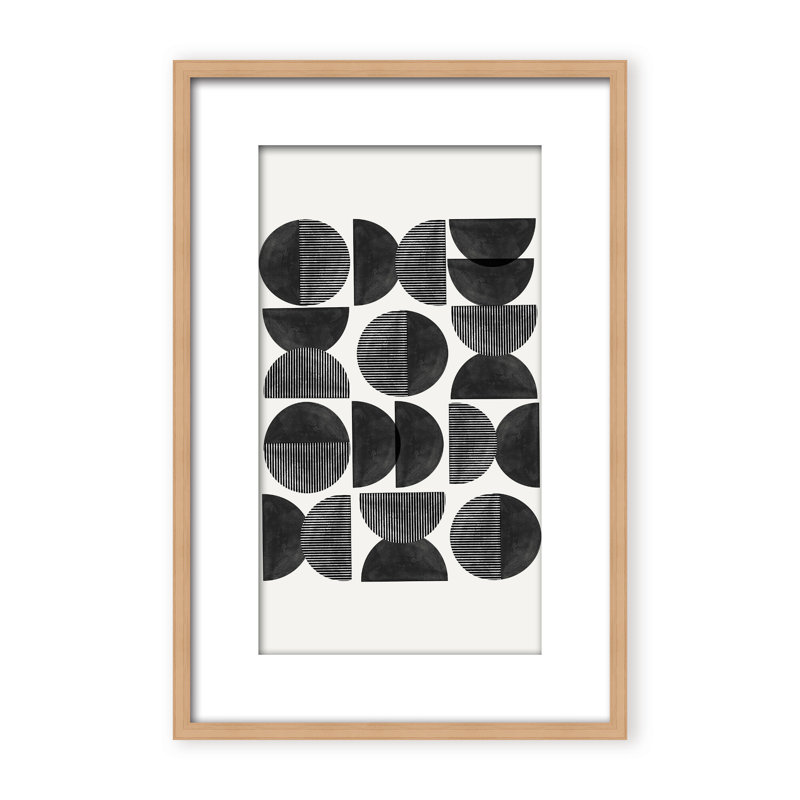Abstract Mid Century, Geometric by  - Picture Frame Painting on Paper, 36" H x 24" W x 1.125" D, Black, Framed Matted Print