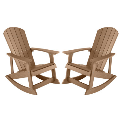 Chaise berçante d'extérieur, chaise berçante Adirondack, chaise berçante de patio à dossier large, chaise berçante surdimensionnée ressemblant à du bois véritable (ensemble de 2)