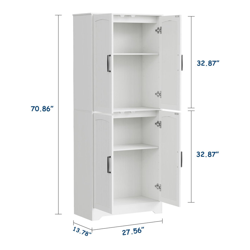 Armoire de cuisine 71 po avec 4 portes et tablettes réglables Farmhouse, Blanc