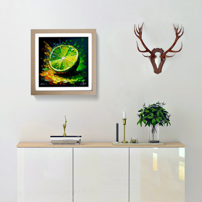 Lime Fruit Palette Knife Painting - Framed Print, Oak