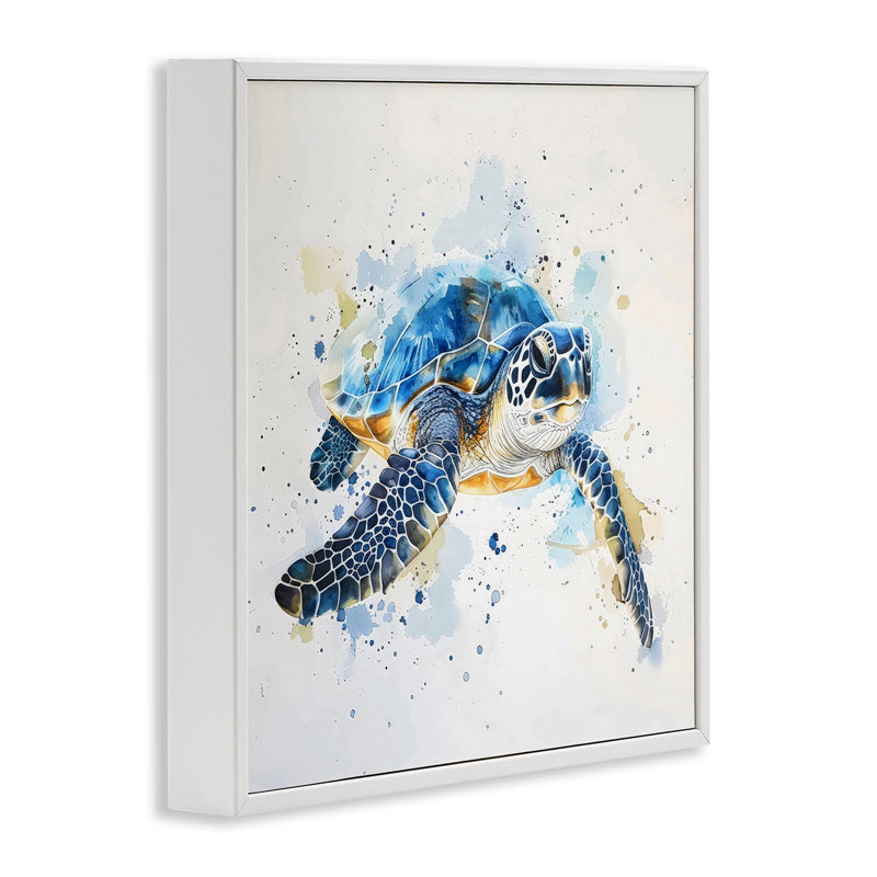 Tortue de mer bleue avec art giclée par éclaboussures, design par LSR Creative Studio, H 24 po x l 24 po