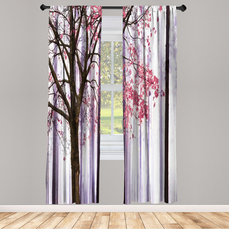 Microfiber Floral Semi-Sheer Rod Pocket Curtain Panels, 28" W x 84" L, Pink/Purple