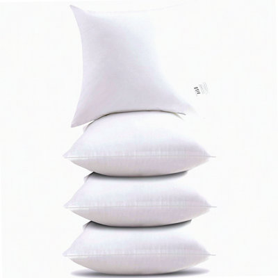 Premium Comfort Pillow Inserts - Set of 4, White - Soft Polyester Filling, 100% Cotton Cover - Throw Pillows for Couch, Bed, Sofa - Plush Home Decor