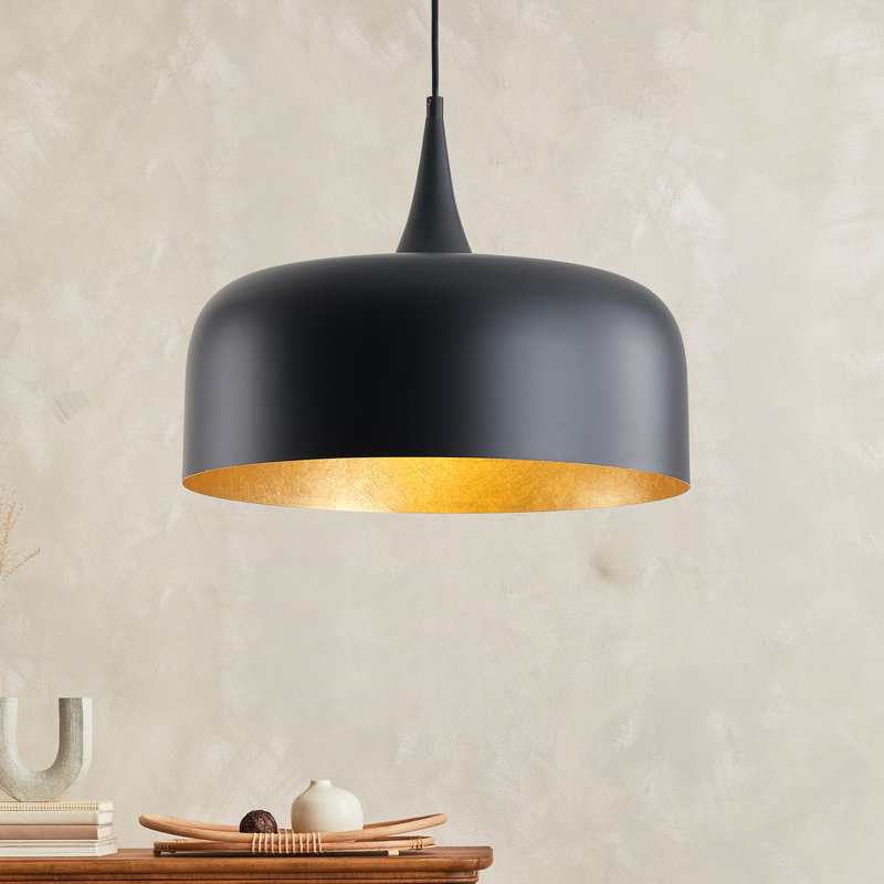 1-Black gold round dimmable iron pendant light