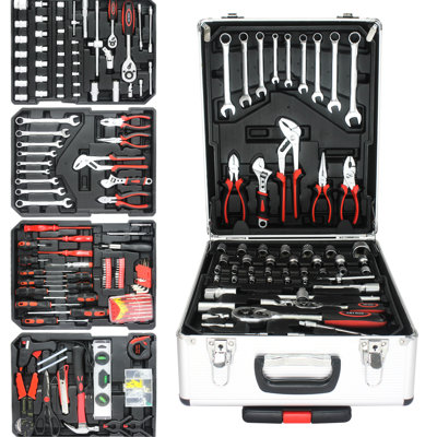 4 boîtes à outils avec 899 pièces d'outils pour l'entretien du jardin et de la maison - trousse d'outils de réparation argentée verrouillable sur roues