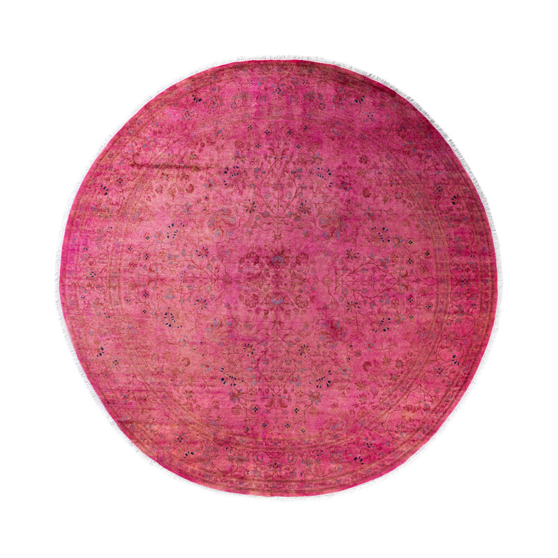 Tapis rose en laine noué à la main Cordle 8 pi 1 po x 8 pi 1 po Cordle