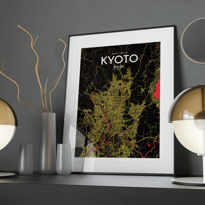 Kyoto City Map In Contrast - No Frame Print