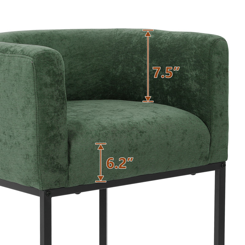 26" Upholstered Metal Barrel Counter Bar Stool, Green Seat/Black Frame, 3