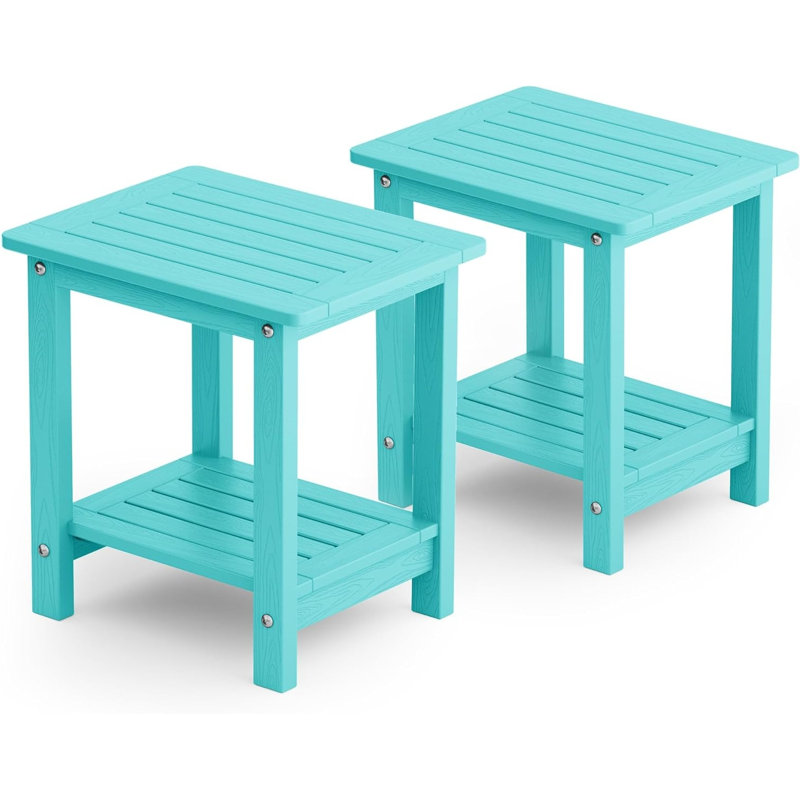 Ensemble de 2 tables de bout à double couche de 16 po Adirondack résistantes aux intempéries et table de bout intérieure pour l'extérieur