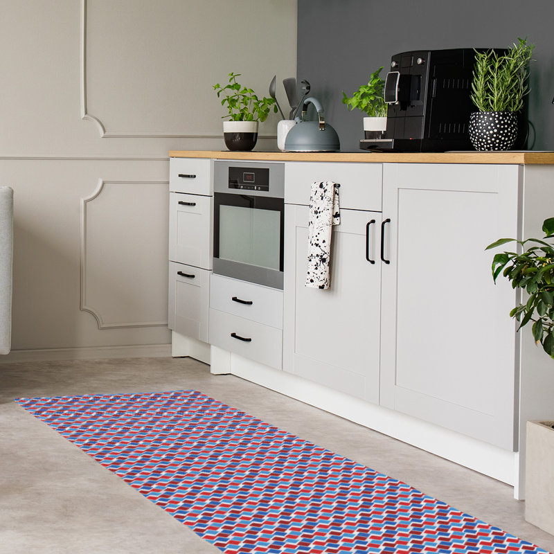 Tapis de zone rouge/bleu fait main géométrique, Tapis de couloir 2 pi x 8 pi