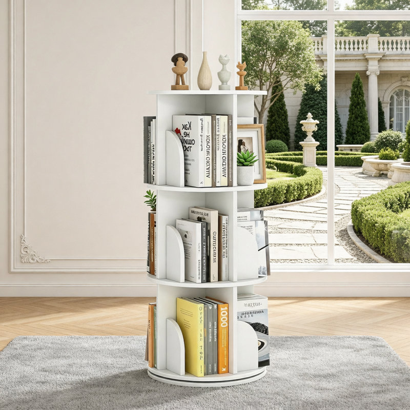 Bibliothèque rotative à 3 niveaux en PVC, présentoir pivotant à 360 ° pour petits espaces, rangement de grande capacité