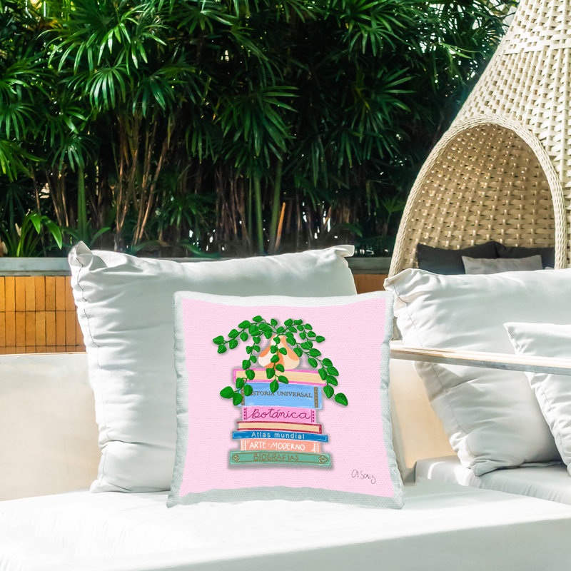 Coussin d'extérieur avec bibliothèque et vase à herbes par Ale Saiz Studio