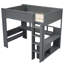 Lit mezzanine en bois avec bureau, rangement multiple, DEL, tablettes pleine grandeur gris foncé