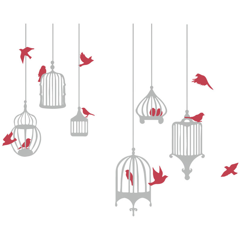 Décalcomanie murale galores oiseau, H 31 po x l 38 po x p 0,01 po, Rouge / argenté