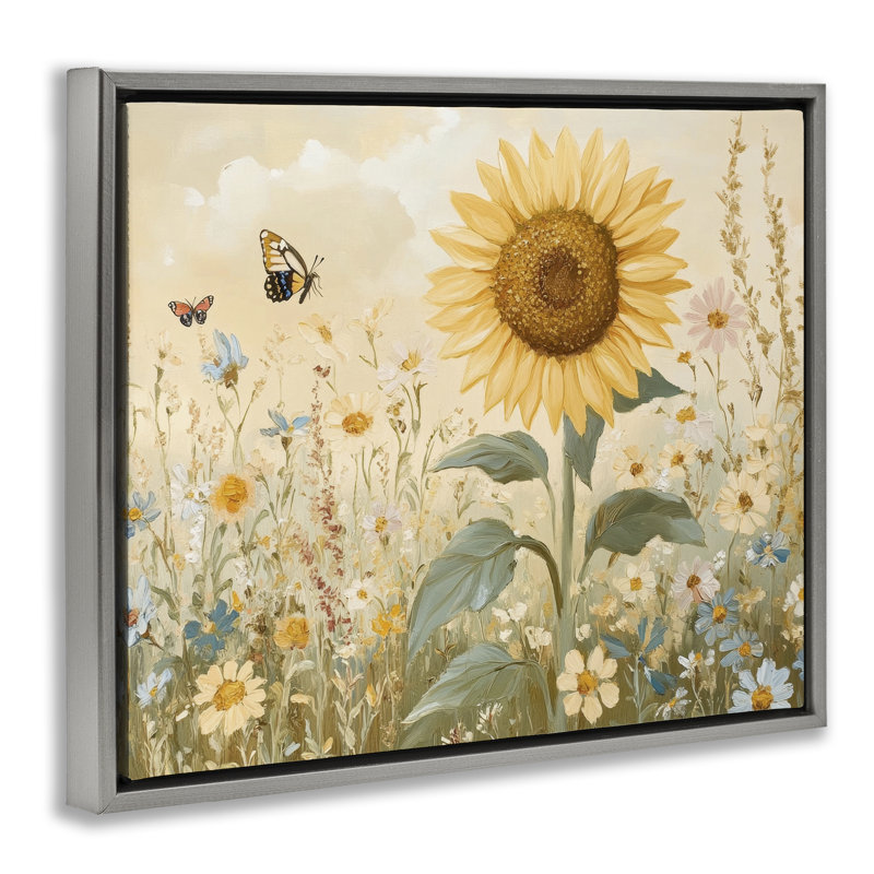 Cadre flottant Sunflower Wonder, Cadre flottant gris lustré, H 17 po x l 21 po