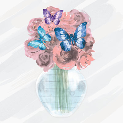 Roses Vase Butterfly 1 Piece Wrapped Canvas Wall Art