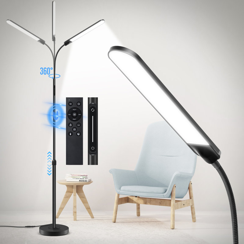 Loudean 72.8' Dimmable LED Floor Lamp with Remote Control, Adjustable Reading Floor Lamp, Black