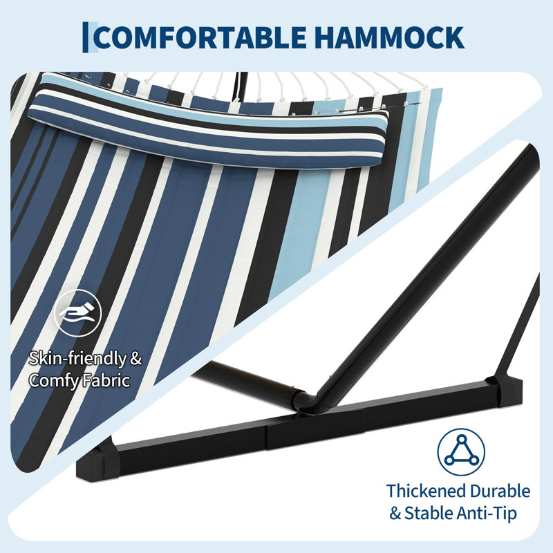 ? 2 Person Hammock with Stand for Outside, Double Hammock with Stand and Pillow, Max 450 Lbs Capacity with Balance Rope, Large Hammock for Outdoor Patio Backyard Poolside