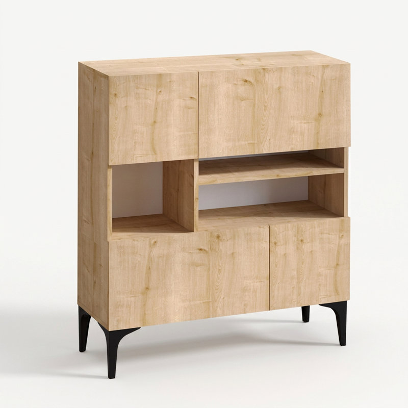 Console asymétrique moderne avec rangements ouverts et fermés
