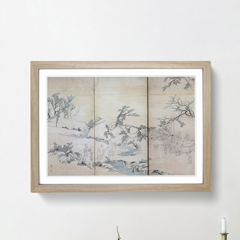 Gathering in the Orchid Pavilion by Maruyama Okyo - Picture Frame Painting Print, Oak Framed, 48cm H x 65cm W x 2cm D