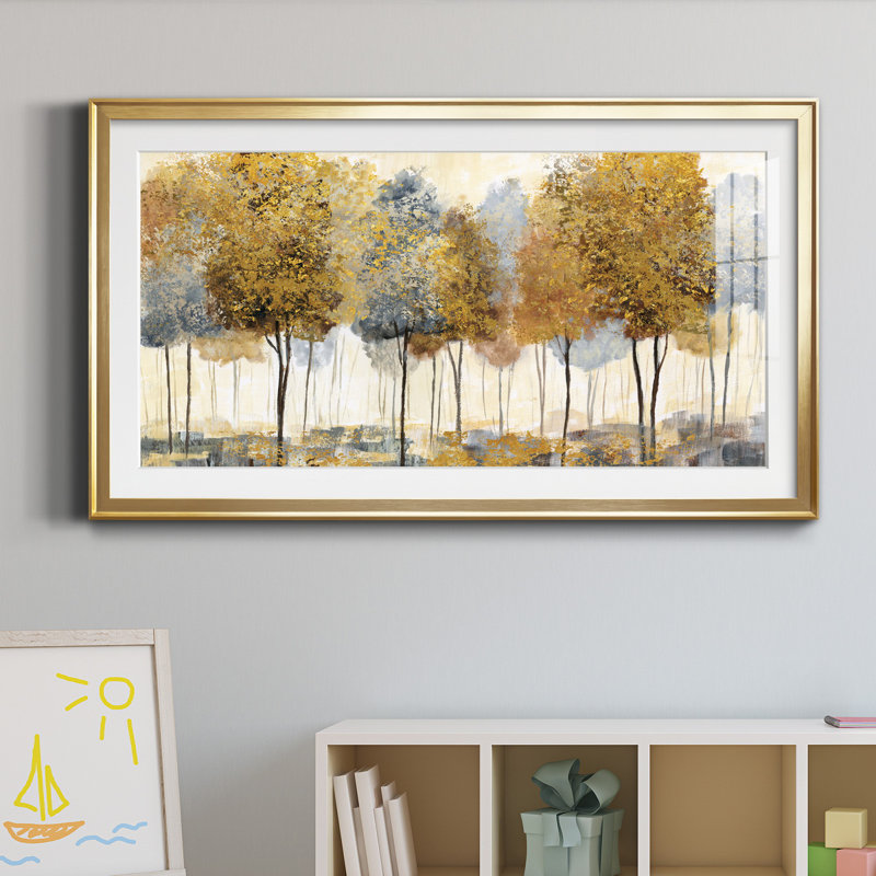 Golden Forest - reproduction d'art encadrée de qualité supérieure - prête à être accrochée, H 14,5 po x l 26,5 po, Doré