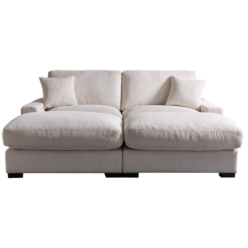 Canapé surdimensionné deux places de 215 cm avec 2 poufs et 2 coussins beiges pour canapé-lit de salon, beige