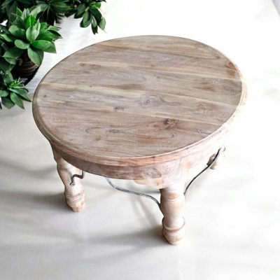 Light Brown Wooden Round Side Table