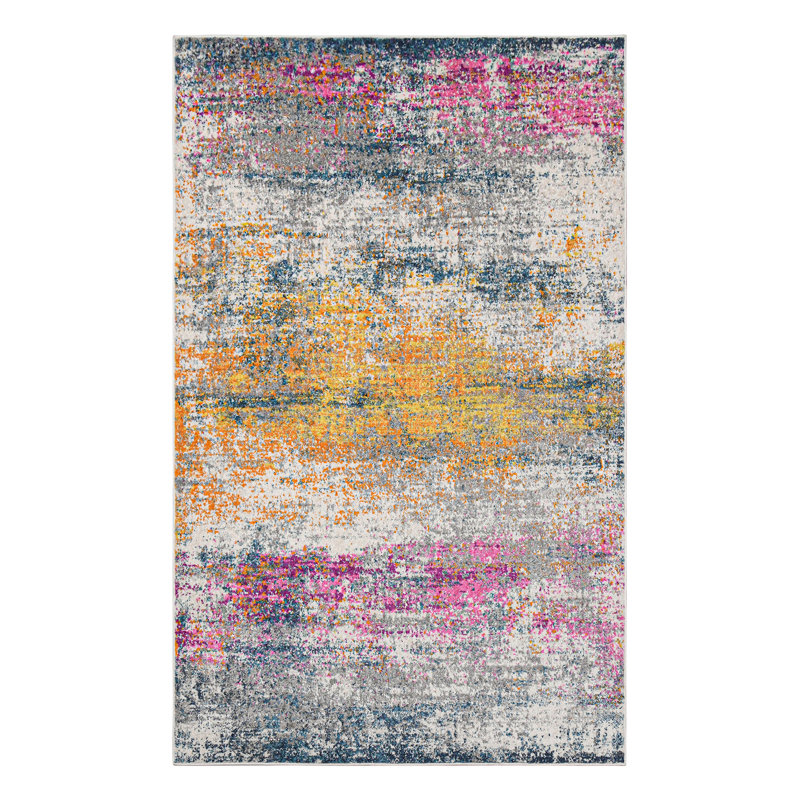 Nieve Abstract Durable Performance Pink/Orange Area Rug, Rectangle 8'10" x 11'10"'