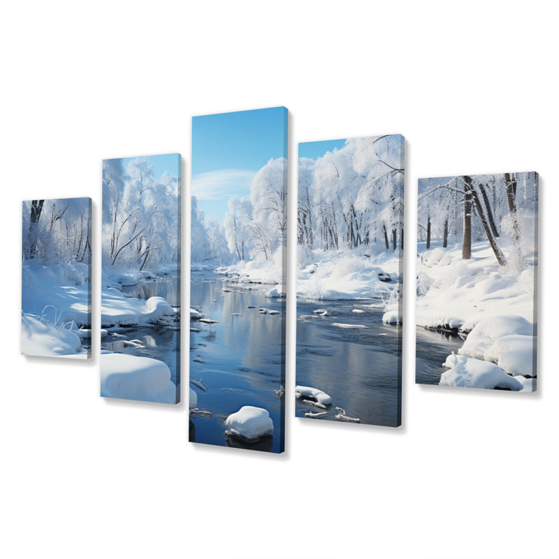 White Winter Harmony III - Landscapes Wall Decor - 5 Panels