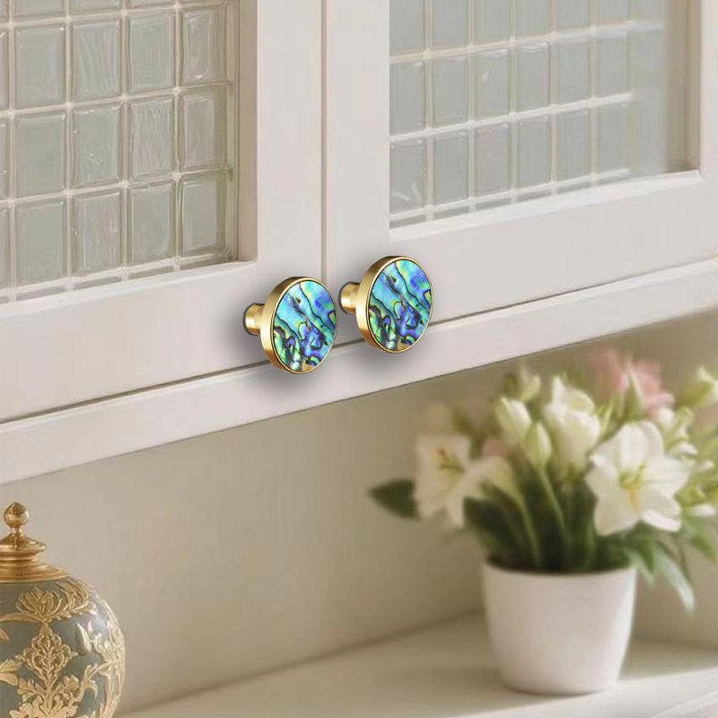 2-pack Mother of Pearl Natural Abalone Shells Cabinet Door Knobs Shell Decorative Hanging Hooks Furniture Dresser Kitchen Hardware Pulls Handle