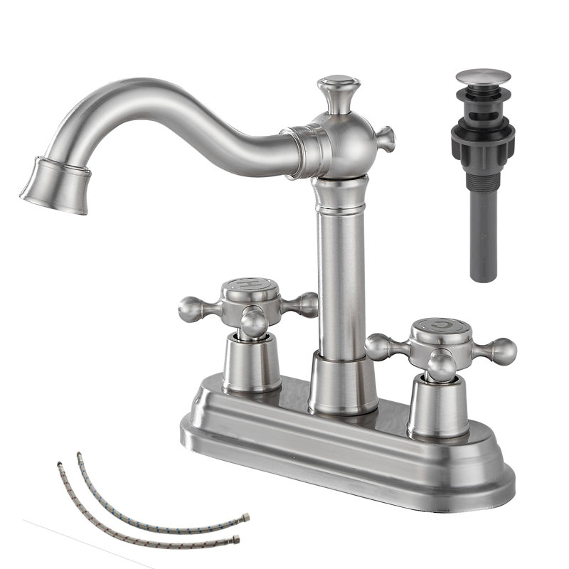 Centerset 2-handle Bathroom Faucet with Drain Assembly, Brushed Nickel