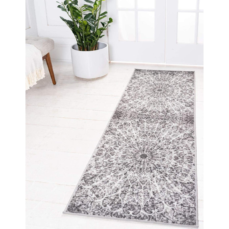 Affleck Abstract Area Rug, Runner 2' x 6'7", Dark Gray/Ivory