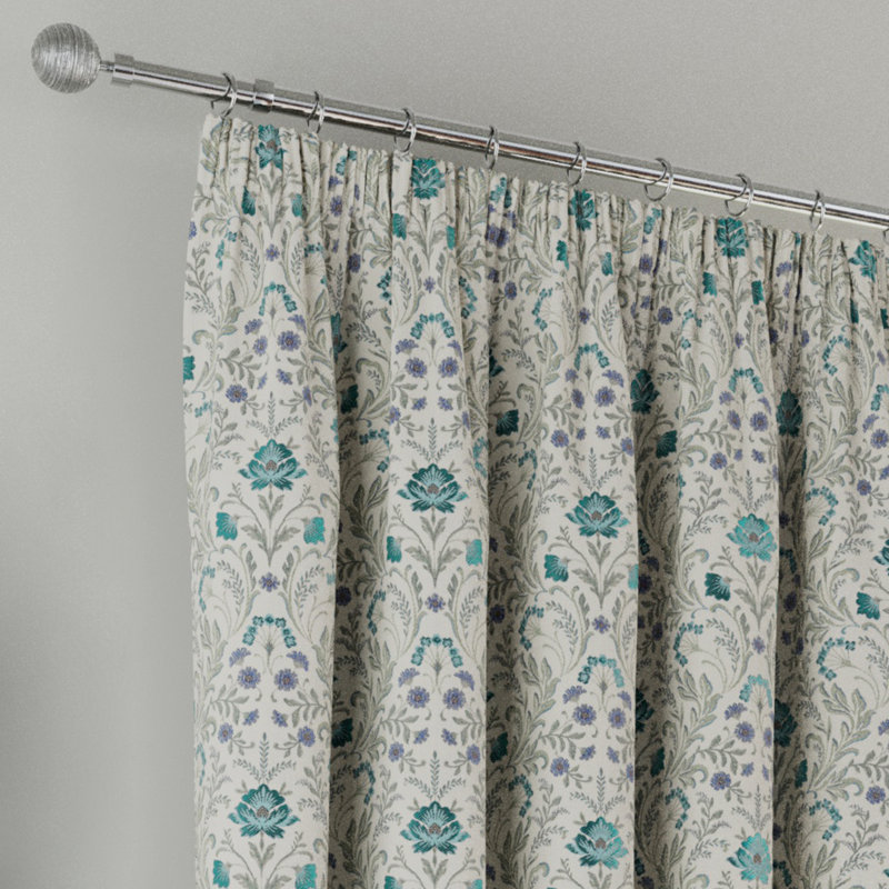 Luxury Floral Jacquard Thermal Blackout Pinch Pleat Curtain Panel Pair, 229 W x 274 D cm