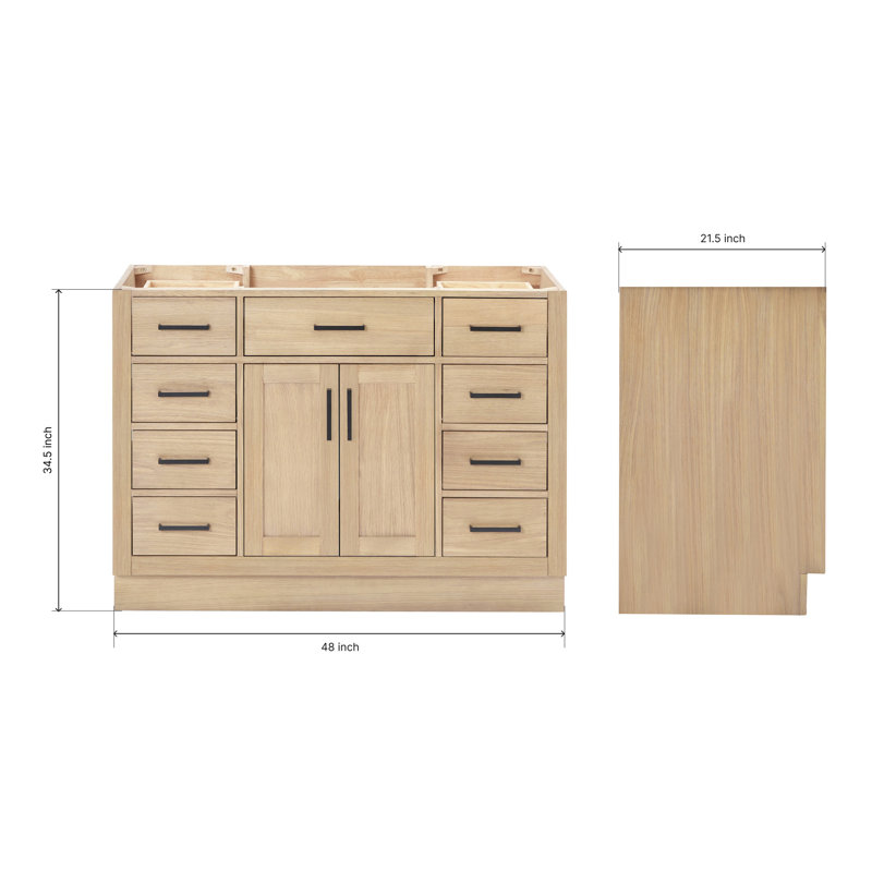 48" Single Bathroom Vanity Base Only, Natural Oak, Matte Black