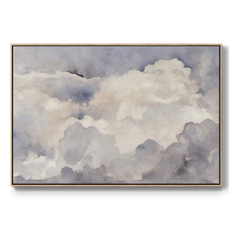 «Clouds In Neutral I», peinture sur toile encadrée, H 25 po x l 37 po x P 2 po, Cadre en bois naturel