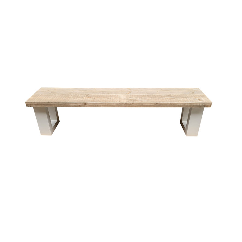 Agneta Wood Outdoor Bench, 40cm H x 170cm W x 38cm D, Natural/White