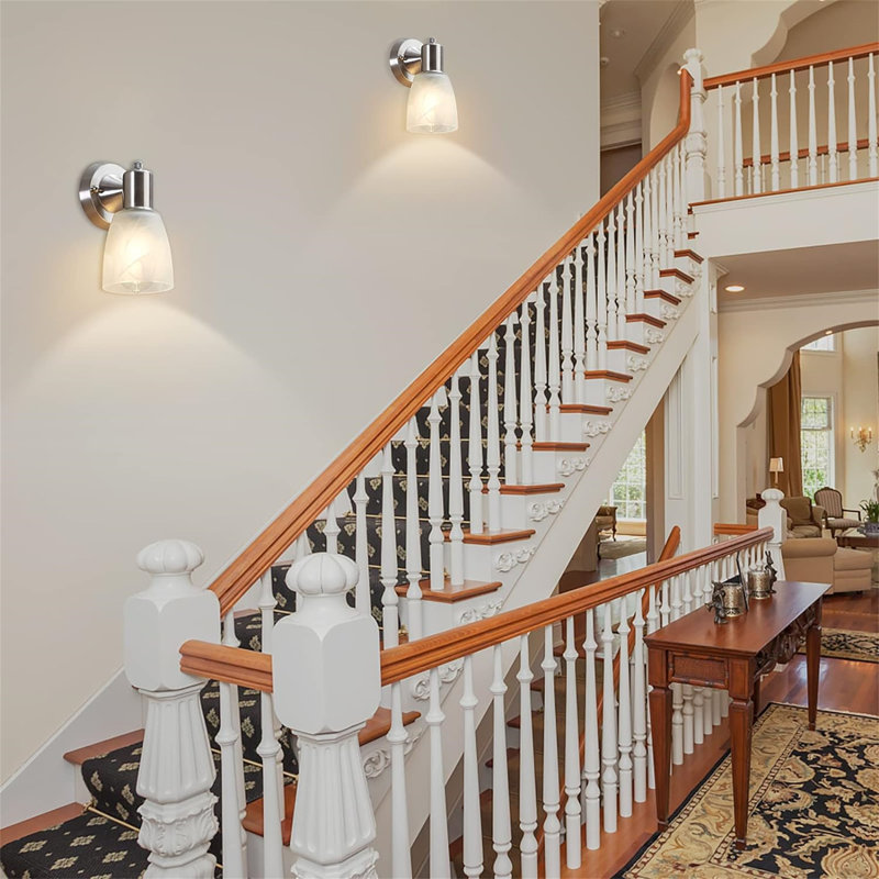 Brushed Nickel Battery Operated Wall Sconces with Frosted Glass