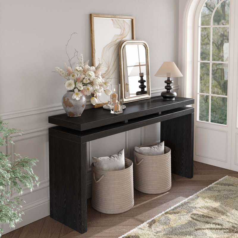 Console 60 po - Table d'entrée en bois rétro, Noir