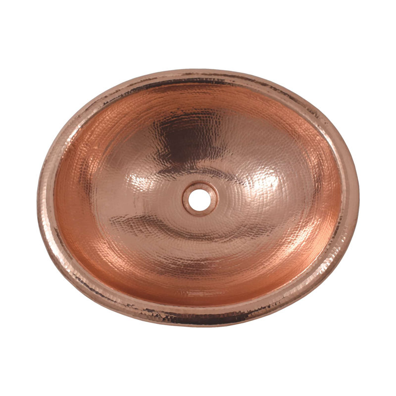 Lavabo de salle de bain ovale encastré en cuivre martelé à la main Rolled Classic, Cuivre poli