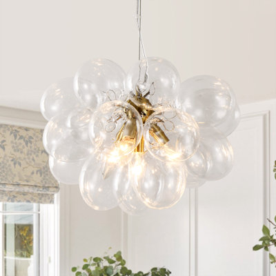 Modern 4-Light Brass Chandelier With Clear Oval Glass Shades