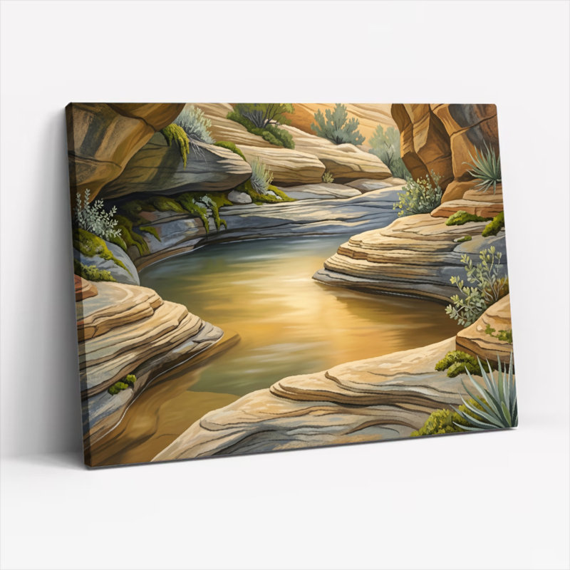 Ensemble de 1 tableau sur toile représentant un ruisseau du désert, 36"H x 48"W, Wrapped Canvas