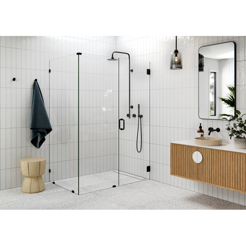 Illume 57 in. x 36 in. x 78 in. 90-degree Fully Frameless Wall Hinged Glass Shower Enclosure, Oil Rubbed Bronze