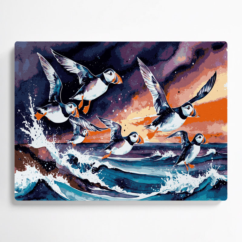 Oiseaux, macareux moine, art mural mauve, H 11 po x l 14 po