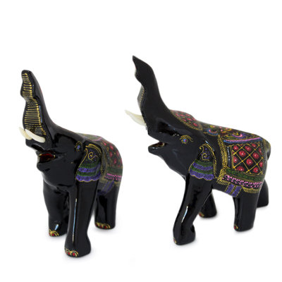 Figurine en bois laqué Happy Elephants