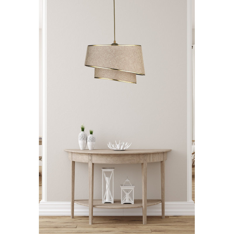 Elegant Adjustable Chandelier with Fabric Cap, Beige & Gold Finish, 11.4 in Cap Diameter x 8.3 in Height | Total Height: 16.3 - 21.5 in | E27 Socket, Max 40W | Perfect for Living Room, Dining Room & Entryway Lighting