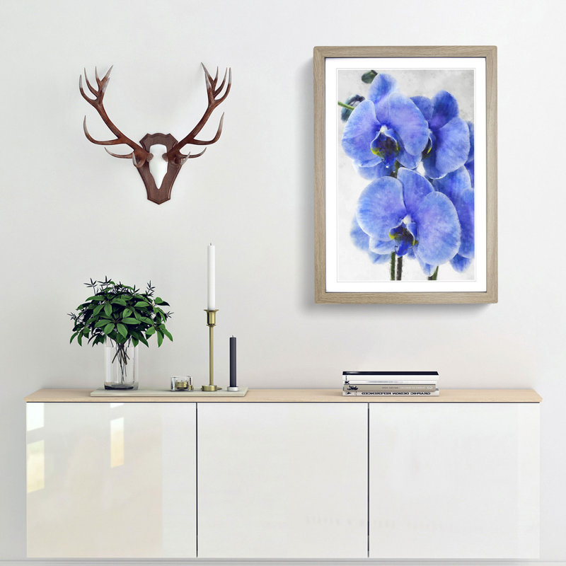 Purple Orchid Flowers - Picture Frame Painting Print, 87cm H x 62cm W x 2cm D, Oak Framed