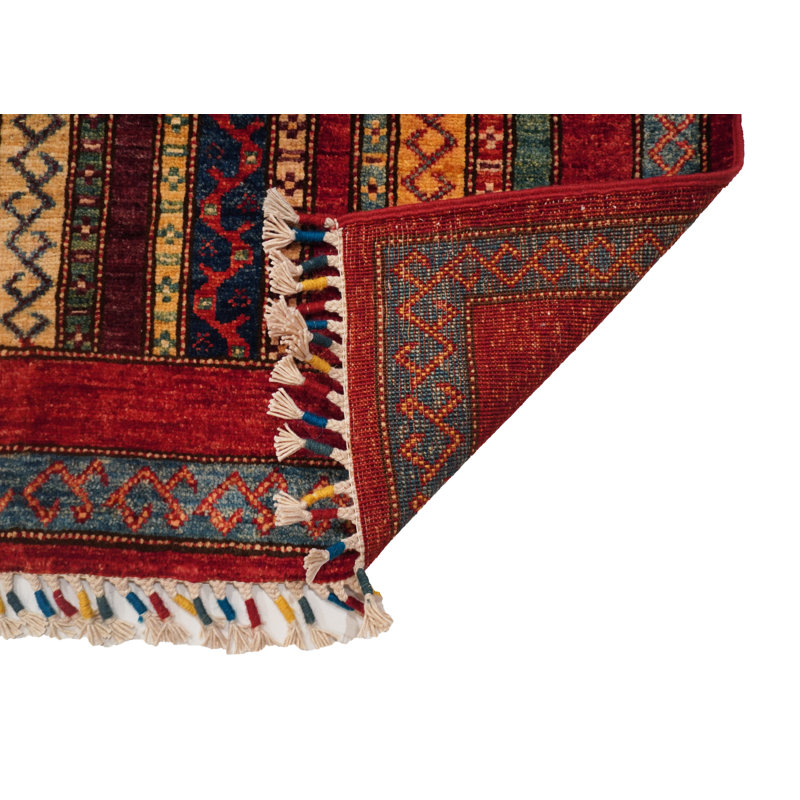 Tapis rouge, brun et gris noué à la main de haute qualité